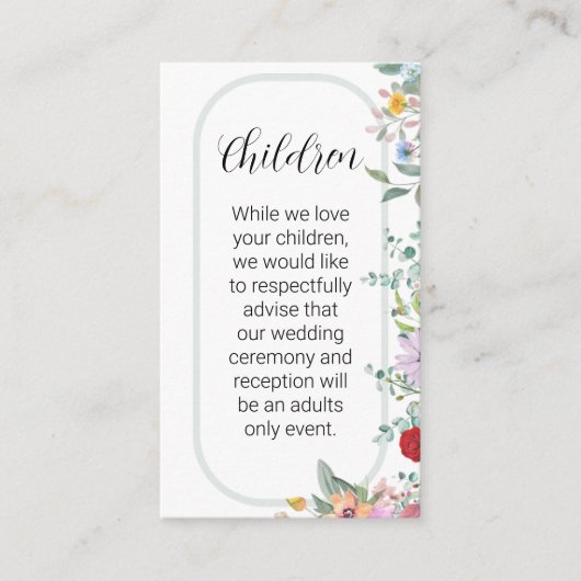 ワイルドフラワー結婚の子ども招待状インサート エンクロージャーカード (正面)
