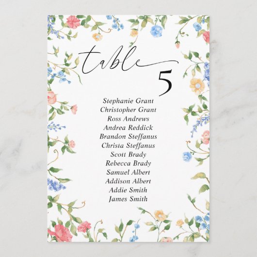 ワイルドフラワー結婚の座席表の標識 招待状 (裏面)