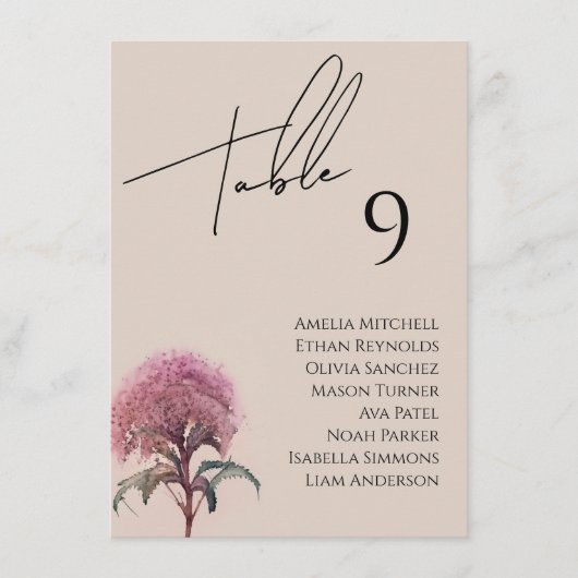 ワイルドフラワー結婚の座席表カード メニュー (正面)