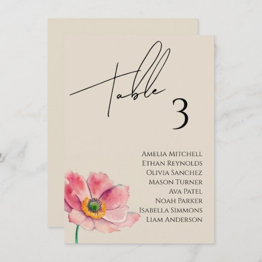 ワイルドフラワー結婚の座席表カード メニュー (正面/裏面)