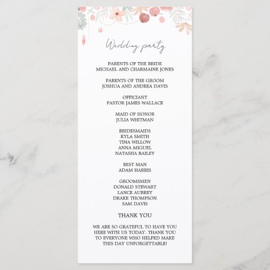 ワイルドフラワー結婚の式計画 プログラム (裏面)