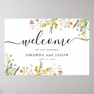 ワイルドフラワー結婚の歓迎サイン ポスター