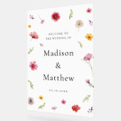 ワイルドフラワー結婚の歓迎 アクリルサイン (傾斜)