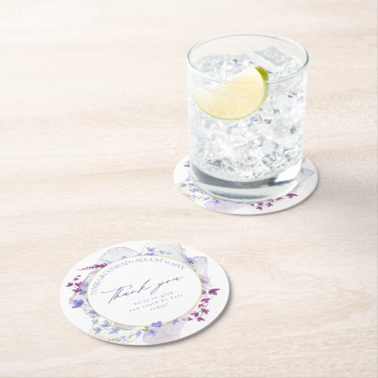 ワイルドフラワー結婚の水彩ありがとうご苦労ID954 ラウンドペーパーコースター (インサイチュ)