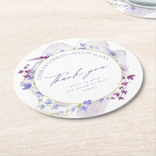 ワイルドフラワー結婚の水彩ありがとうご苦労ID954 ラウンドペーパーコースター (アングル)