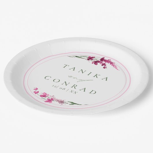 ワイルドフラワー結婚の水彩イニシャルFsia ID954 ペーパープレート (アングル)