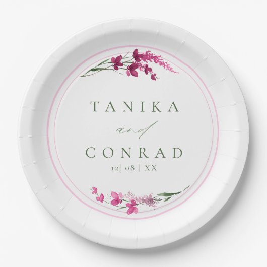 ワイルドフラワー結婚の水彩イニシャルFsia ID954 ペーパープレート (正面)