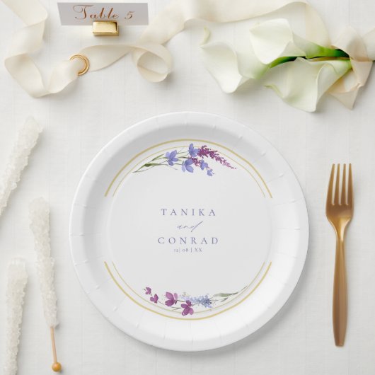 ワイルドフラワー結婚の水彩イニシャルPeri ID954 ペーパープレート (ウェディング)
