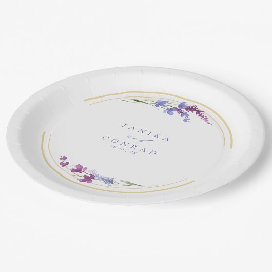 ワイルドフラワー結婚の水彩イニシャルPeri ID954 ペーパープレート (アングル)