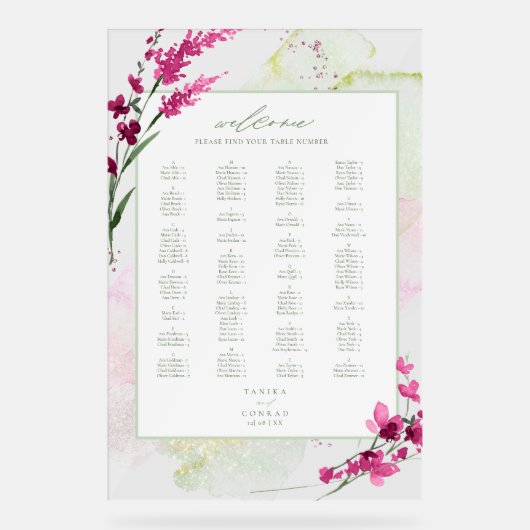 ワイルドフラワー結婚の水彩ウェルカムフェッチアID954 アクリルサイン (正面)