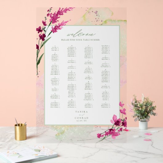 ワイルドフラワー結婚の水彩ウェルカムフェッチアID954 アクリルサイン (ウェディング)