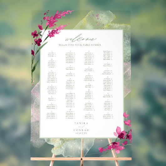 ワイルドフラワー結婚の水彩ウェルカムフェッチアID954 アクリルサイン (ニュートラル)