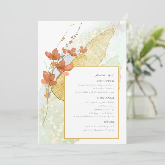 ワイルドフラワー結婚の水彩メニュー金ゴールドID954 (スタンド正面)