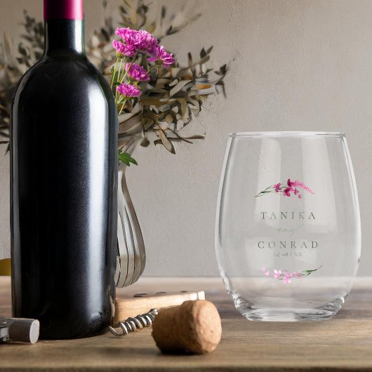 ワイルドフラワー結婚の水彩名明るい赤紫色ID954 ステムなしワイングラス