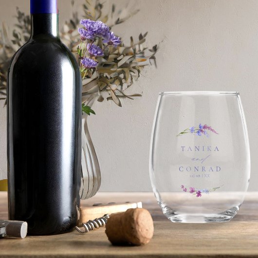 ワイルドフラワー結婚の水彩名Peri ID954 ステムなしワイングラス