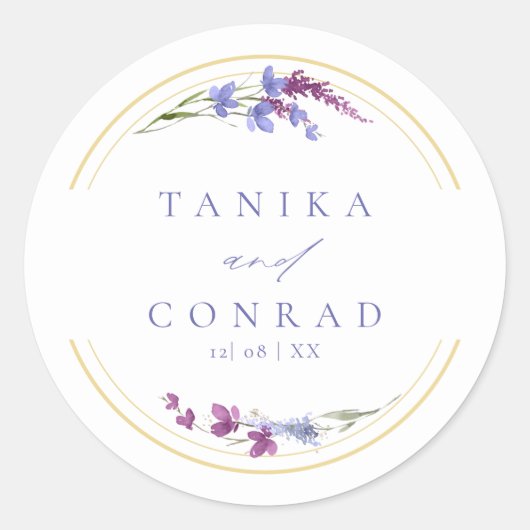 ワイルドフラワー結婚の水彩名Peri ID954 ラウンドシール (正面)