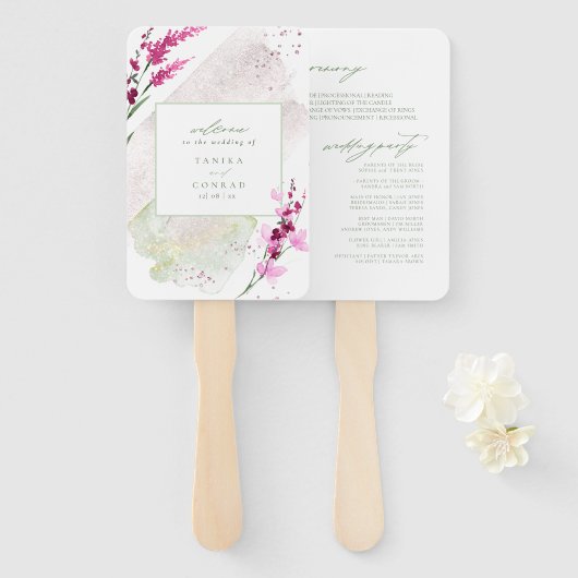 ワイルドフラワー結婚の水彩式フシアID954 ハンドファン (正面&裏面)