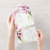 ワイルドフラワー結婚の水彩明るい赤紫色ID954 オールインワン招待状 (貼ってはがせる)