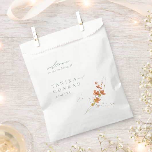 ワイルドフラワー結婚の水彩歓迎金ゴールドID954 フェイバーバッグ (クリップ留めされた状態)