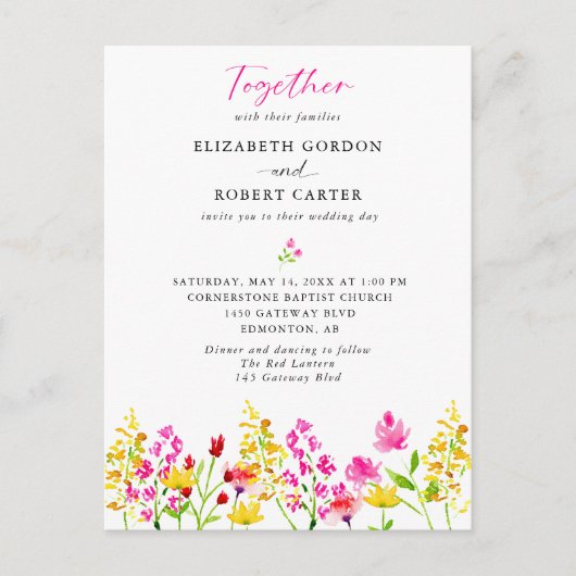 ワイルドフラワー結婚の水彩画エレガント素Invi ポストカード (正面)