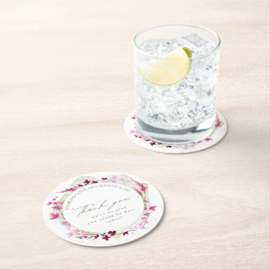 ワイルドフラワー結婚の水彩色ありがとうごきげんふさID954 ラウンドペーパーコースター (インサイチュ)