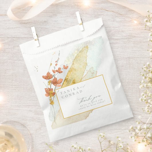 ワイルドフラワー結婚の水彩色ありがとう金ゴールドID954 フェイバーバッグ (クリップ留めされた状態)