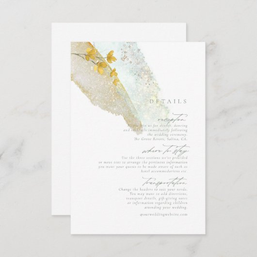 ワイルドフラワー結婚の水彩詳細金ゴールドID954 エンクロージャーカード (正面/裏面)