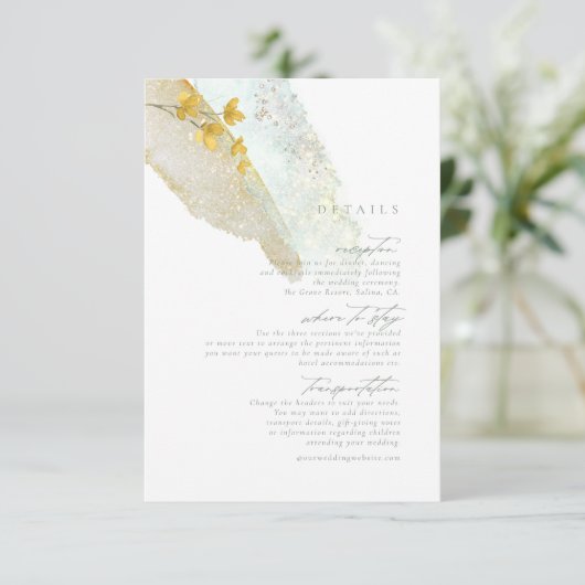 ワイルドフラワー結婚の水彩詳細金ゴールドID954 エンクロージャーカード (スタンド正面)