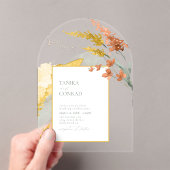 ワイルドフラワー結婚の水彩金ゴールドアーチID954 アクリル招待状 (インサイチュ (ポータブル))