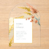 ワイルドフラワー結婚の水彩金ゴールドアーチID954 アクリル招待状 (正面)