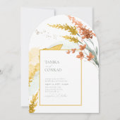 ワイルドフラワー結婚の水彩金ゴールドアーチID954 招待状 (正面)