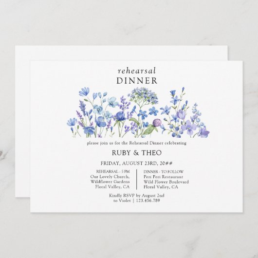 ワイルドフラワー結婚の甘いフローラリハーサルディナー 招待状 (正面/裏面)
