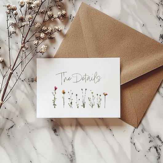 ワイルドフラワー結婚の白い詳細 エンクロージャーカード