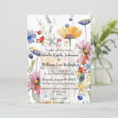 ワイルドフラワー結婚の素朴カントリーウォーター色 招待状 (スタンド正面)