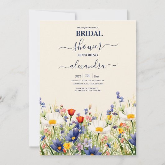 ワイルドフラワー結婚の素朴フローラブライダルシャワー 招待状 (正面)