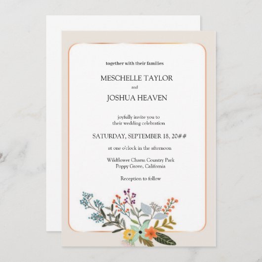 ワイルドフラワー結婚の素朴フローラ写真招待状 招待状 (正面/裏面)