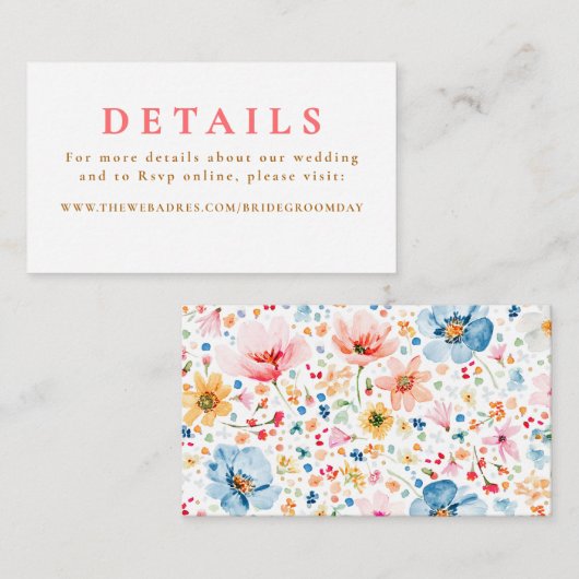 ワイルドフラワー結婚の詳細 エンクロージャーカード (正面/裏面)