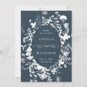 ワイルドフラワー結婚シルエットのネイビー写真 セーブザデート (正面)