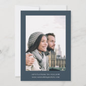 ワイルドフラワー結婚シルエットのネイビー写真 セーブザデート (裏面)