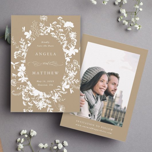 ワイルドフラワー結婚シルエットの日焼け写真 セーブザデート