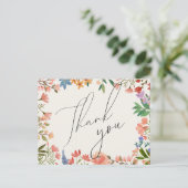ワイルドフラワー結婚スクリプトの感謝はがき ポストカード (スタンド正面)