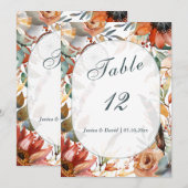 ワイルドフラワー結婚スピリットボホのテーブル番号 招待状 (正面/裏面)