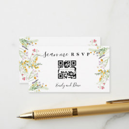 ワイルドフラワー結婚ズのウェブサイトQRコードを挿入 エンクロージャーカード