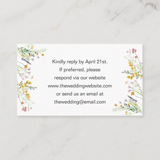 ワイルドフラワー結婚ズのウェブサイトQRコードを挿入 エンクロージャーカード (裏面)