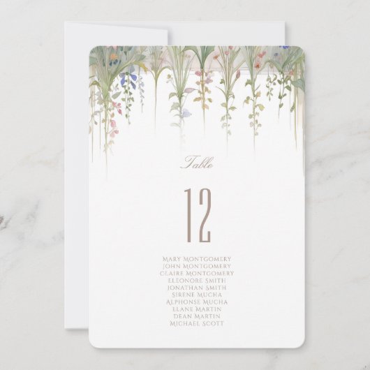 ワイルドフラワー結婚ズのテーブル番号カード 招待状 (正面)