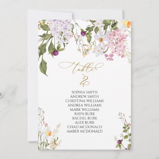 ワイルドフラワー結婚ズのテーブル番号2座席表 招待状 (裏面)