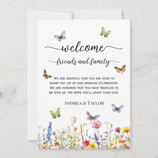 ワイルドフラワー結婚ズのバッグレター&タイムラインカード 招待状 (正面)