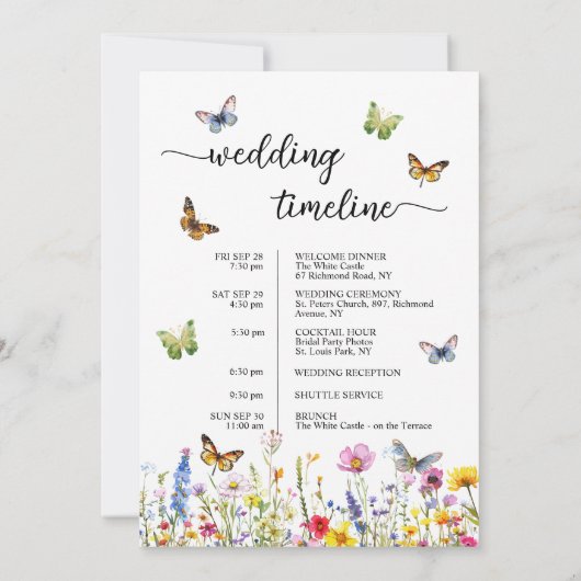 ワイルドフラワー結婚ズのバッグレター&タイムラインカード 招待状 (裏面)