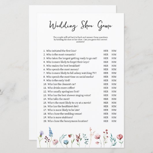 ワイルドフラワー結婚ズまたはカップルのシャワーシューゲーム (正面/裏面)