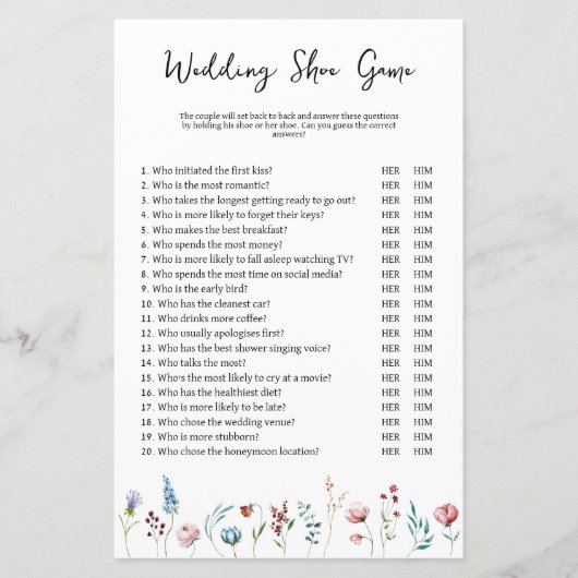 ワイルドフラワー結婚ズまたはカップルのシャワーシューゲーム (正面)